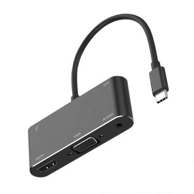 China Portable Portable Space USB C to HD-MI VGA Adapter 5in1 USB Port Hub 5 USB Adapter for sale