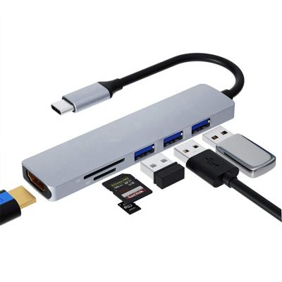 China OEM Portable C 6 in 1 USB Hub with HD-MI+USB 3.0*3+TF+SD Port for sale