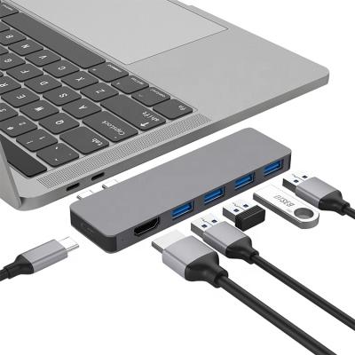 China Portable Docking Station 6 Port 6 in 1 USB C Hub 3.0 with HD-MI+USB3.0*4+PD Port for sale