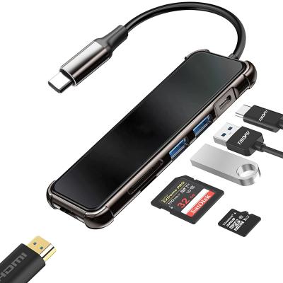 China Portable USB C Hub 6 in 1 Multifunctional Adapter 6 in 1 USB Type C Hub with HD-MI + USB 3.0*2 + Type C + SD + TF for sale