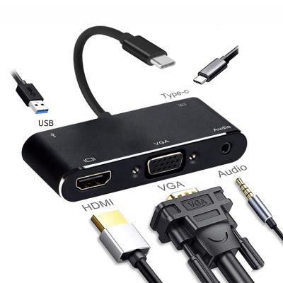 China Laptop Adapter 5 in 1 Multi Port USB Hub USB C Hub Type with HD-MI+VGA+AUDIO+PD+USB3.0 Port for sale