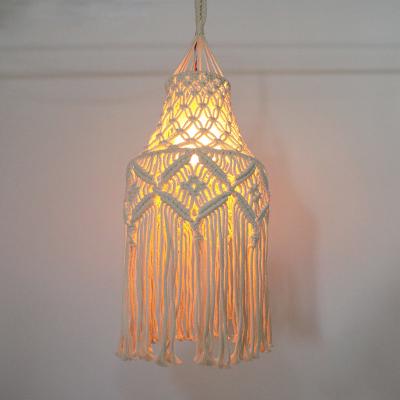 China 100% handmade woven cotton macrame lampshade modern home decorative macrame boho handmade woven hanging lampshades for sale