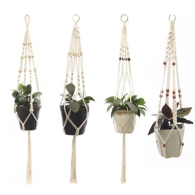 China Bilink Eco-Friendly Macrame Hangers Hanging Planters Basket Sets With Wooden Beads Decorative Hanging Planters Rack For Indoor Plants for sale