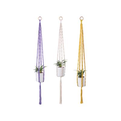 China Wholesale Eco-friendly Colorful Woven Flower Pot Twine Hanging Basket Planter Hanger Cotton Rope Holder Planter Bilink With Macrame for sale