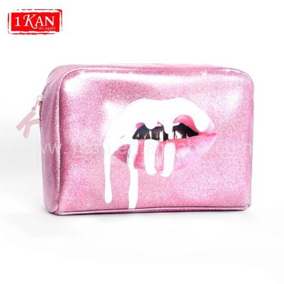 China Portable Cosmetics Delicate Convenience Pink Glitter Cosmetic Pouch Ladies Make Up Bag for sale