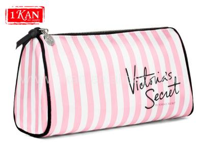 China Cosmetics Convenience Most Popular Pink Stripes Pouch Fashion Travel Cosmetic Bag 23x9x12cm for sale