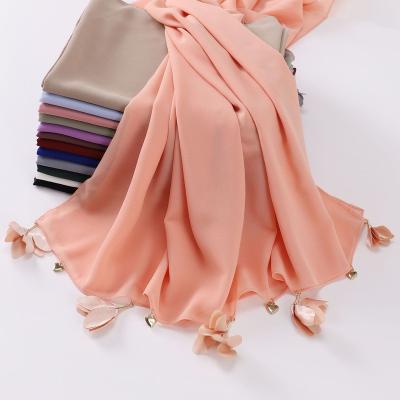 China Multifunction New Handmade Alloy Love Flower Pearl Chiffon Scarf Middle Eastern Headband Ethnic Scarf Muslim Hijabs Shawl Scarf For Women for sale