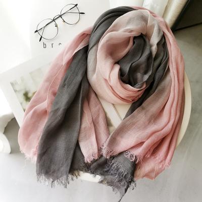 China Daily Life Wear Japanese Spring and Summer Gradient Colored Cotton Hemp Scarf Hijab Women Bamboo Yarn Shawl for sale