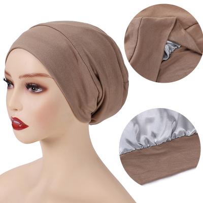 China Daily Life Wear Custom Logo Wholesale Muslim Underscarf Women Undercaps Cotton Jersey Satin Lined Silk Inner Hijab Caps for sale