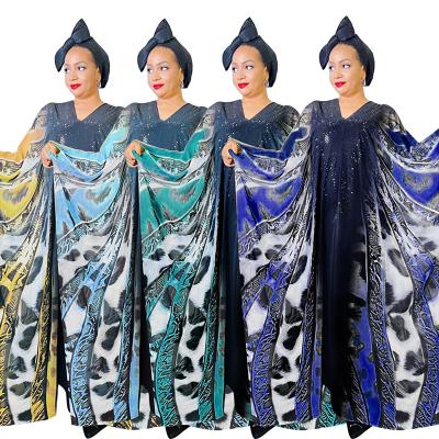 China Muslim Women Daily Clothing African Ethnic Women Printed Chiffon Dress Caftan Vacation Long Dress Kimono Sleeve Plus Size Beach Maxi Dresses for sale