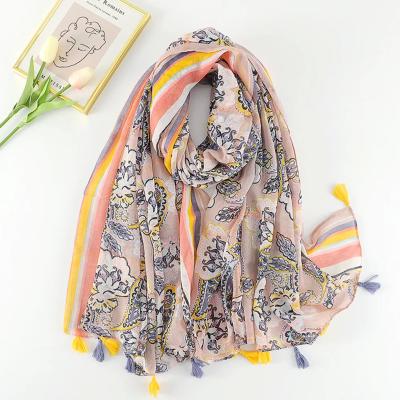 China Multifunction Fashion Luxury Tassel Scarves Women Printed Soft Linen Cotton High Quality Scarf Shawls Hijab for sale