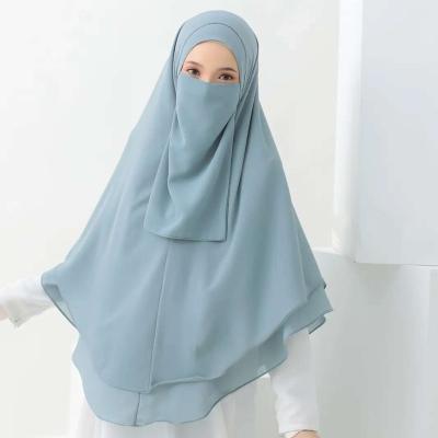 China Breathable High Quality Muslim Niqab Veil One Layer Meryl Fabric Face Cover Islamic Scarf Turban Hijab With Face Cover for sale