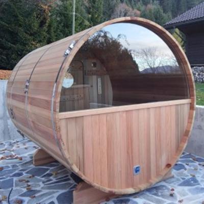 China Computer Control Panel Panoramic Barrel Sauna Wooden Cheap Sauna Barrel for Sale for sale