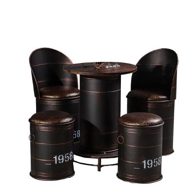 China Vintage Industrial style table and chair set retro style art Storage iron dark bar stool chair table for sale