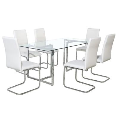 China K/D Luxury Saving Space Dining Table Sets Leisure Modern Rectangular Glass Dining Table And 6 Chairs Dining Room Sets for sale