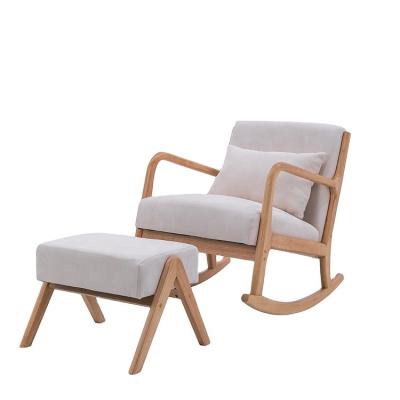 China Reclining Solid Wood rocking chair with ottoman outdoor recliner linen nordic natural lounge for sale