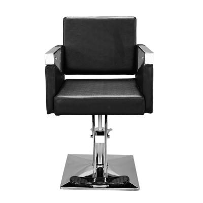 China Contemporary PVC leather square base barber chair black silk hair salon barber chair for sale