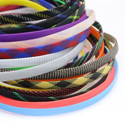 China Protect UV-Blue and UV Yellow, 10mm High Density Braided PET Expandable Sleeve UV Green Blue, Grey, White, Red for sale