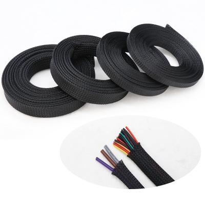 China Polyolefin Cable Sleeve Length Black Insulated Braided Sleeving Flame Retardant Protection Lines Protection Cable PET Tube Data for sale