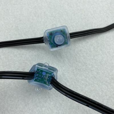 China AlGaInP resistor voltage drop/DC12V/100pcs/strand/square type RGB 12mm accessible WS2811 led pixel node, 18AWG all BLACK wire, IP68 for sale