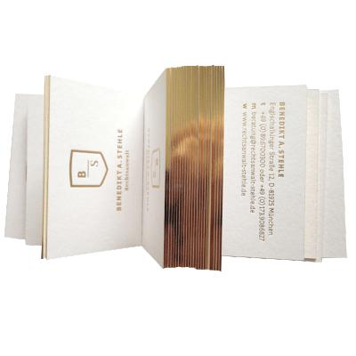 China Small Business Cotton Luxury Functional White Card Gold Border Embossed Gold Blocking Business Card Printing Service for sale