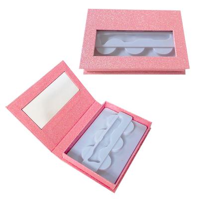 China Recycled Materials Luxury Wholesale Holographic Premium 3 Trays Mink Pink Mounted Gold Calculator Paper Eyelash Boxes for sale