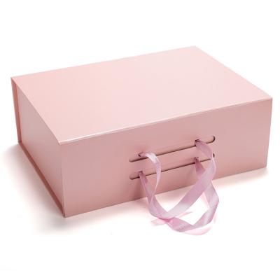 China Recyclable Ribbon Closure Paper Box Jewelery Gift Pink Paper Box Packaging for sale