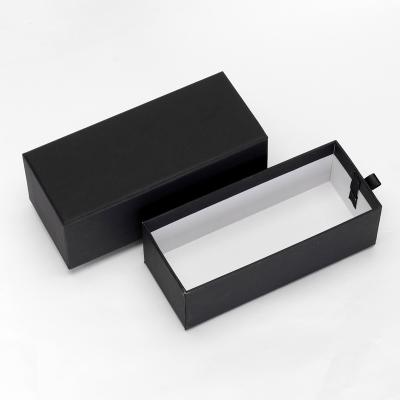 China Wholsale Price Materials Best Recycled Paper Drawer Packaging Rigid Custom Logo Cheap Metal Paper Black Watch Box for sale