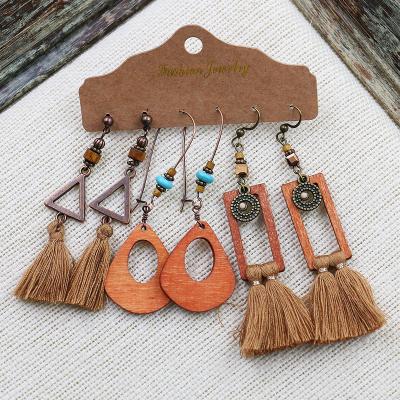 China Wholesale Vintage Designer Inspired Bohemian Charm 2021 Trend Popular Tassel Fashion Women 3 Pair Set Of Earrings for sale