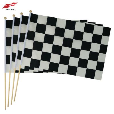 China Wholesale 12*18 Inch Durable 100% Polyester Stick Checkered Flags Waterproof Black And White Polyester Hand Wrapping Flags for sale