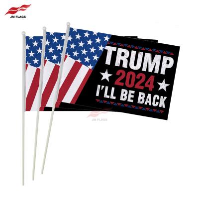 China 100% Polyester Cheap 17.7*11.8 Inch Plastic Trump Stick Flag Parade Flag Event Flag Voting Decoration Trump Stick Flags for sale