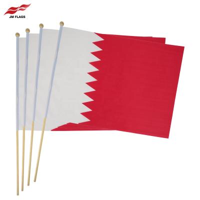 China Wholesale Durable 100% Polyester 11.8*17.7 Inch Qatar Wooden Stick Flags National Day Banner Decoration Qatar Hand Flags for sale