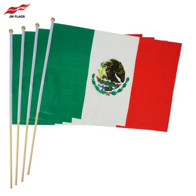 China Best Nonprofit Organizations 12*18 Inch Mexico Hand Flags World Cup Decoration Polyester Wooden Stick Flags for sale