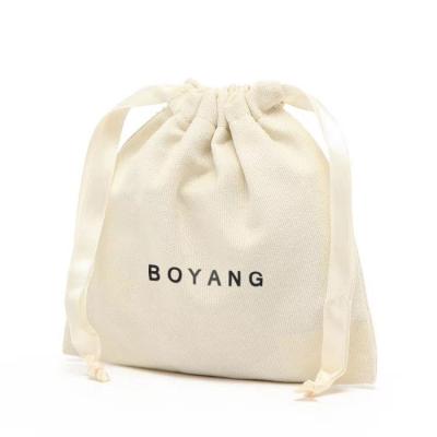 China Custom Handled Logo Eco Recycled White Small Cotton Canvas Drawstring Pouch Bag for sale