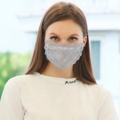 China Bling Sequin Decoration Star The Same Style Pearl Lace Fashion Face Mask Breathable Thin Dustproof Sunscreen Mask Wholesale for sale