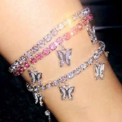 China CLASSIC Handmade Rhinestone Butterfly Tennis Bracelet Jewelry Fashion Chain Anklet For Women Girls for sale