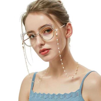 China JJ109 Alloy Fashion Silver Gold Pearl Glass Lanyard Sunglasses Light Rope Holder Glasses Chain Link For Lady Women for sale