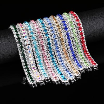 China Hot Selling CLASSIC Diamond Colorful Cubic Zircon Diamond Tennis Handmade Crystal Bracelet For Women Men for sale