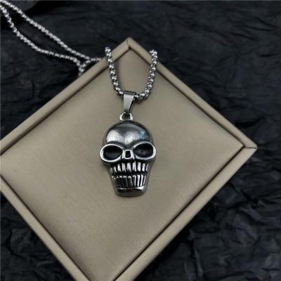 China Punk Biker Skull Soldier Style Charm Stainless Steel Long Chain Jewelry Punk Steel Pendant Necklace For Men for sale