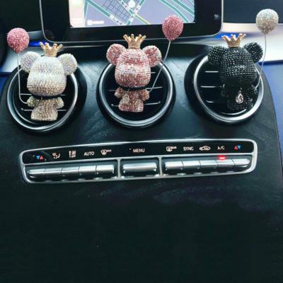 China New Diamond Inlaid Car Perfume Teddy Bear Balloon Car Perfume Clip Air Vent Cars China-chic Cute Upscale Cars Exhale Solid Perfume Decor Clips for sale