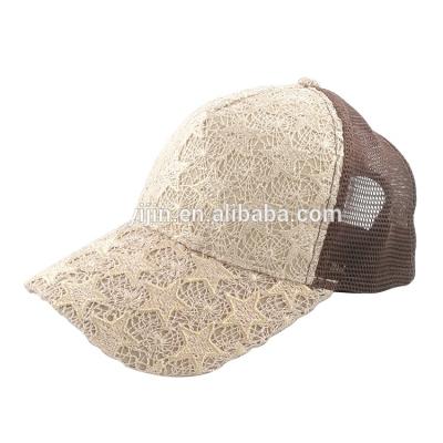 China JOINT Lace Brim Trucker Caps Customized Brown Mesh Hats for sale