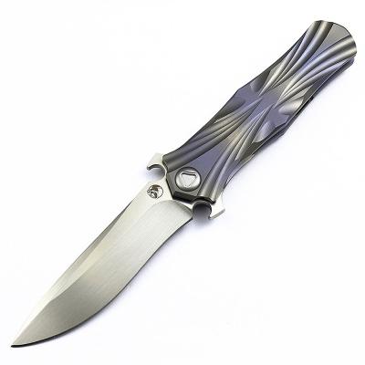 China High Quality Non-variable Titanium Handle Damascus Blade Folding Knife Hunting Survival Steel Knife for sale