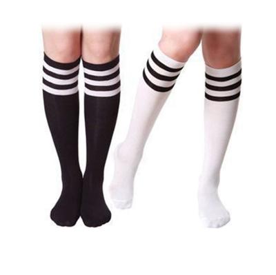 China Custom White Color QUICK DRY Women's Long Knee High Cotton Tube Socks for Sexy Women and School Girl Striped Knee High Dress Socks for sale