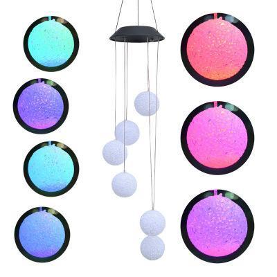 China Automatic transform colourful Outdoor Wind Chime Lamp Particle Balloon Solar Wind Bell Decorative Outdoor Garden Lighting for sale