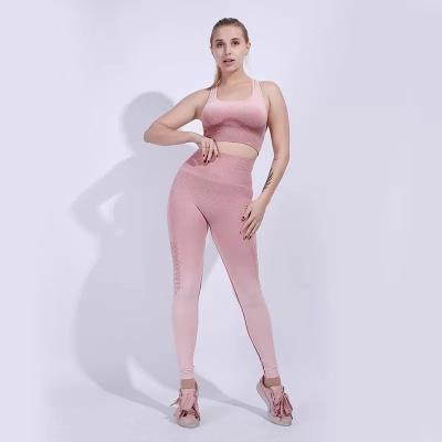 China Wholesale Breathable Gym Apparel Gradient Yoga Fitness Seamless Bra Set Women Sportswear Suit for sale