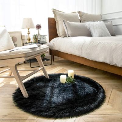 China Black Bedroom Non Slip Around Mat Faux Fur Area Rug Room Rug Plush Fluffy Soft Sitting for sale