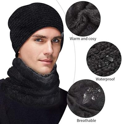 China JOINT 2 Piece Set Fashion Soft Chenille Winter Hat Knit Beanie Warm Scarf Stylish For Men Winter Hats for sale