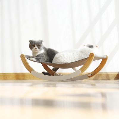 China Sustainable Wooden Pet Bed Breathable Cat Hammock Adjustable Swing Cat Bed for sale