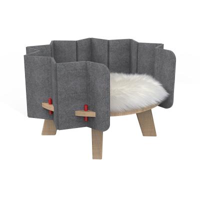 China Cat Felt Warm Sofa Bed Wooden Pet Viable Sleeping Bed Easy Installed Home Furniture for sale