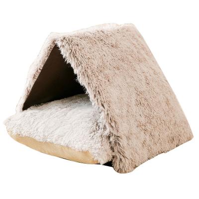 China Durable Cat House Long Plush Cat Pet House Washable Bed Warm Comfy Sleeping Cave Bed for sale